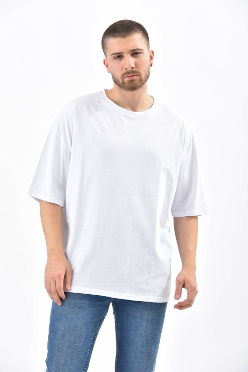White Back Print Detailed Short Sleeve T-Shirt