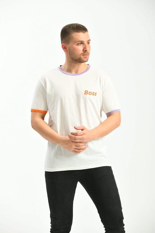 Regular Fit T-Shirt with White Collar and Sleeve End Detail
