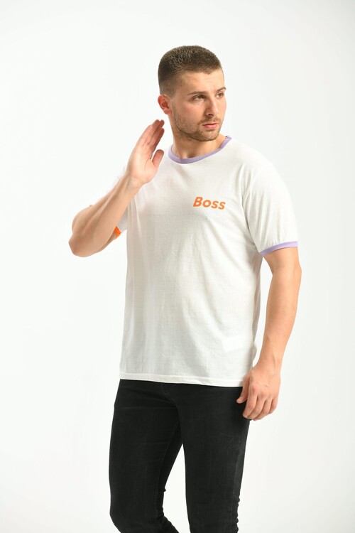 Regular Fit T-Shirt with White Collar and Sleeve End Detail