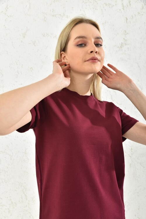 Burgundy Floral Patterned Sweat Dress