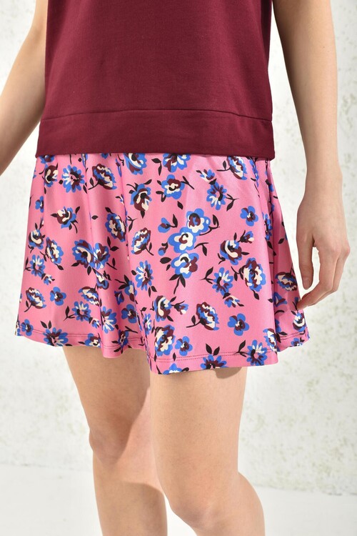 Burgundy Floral Patterned Sweat Dress