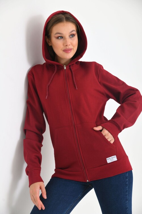 Claret Red Hoodie and Kangaroo Pocket Detailed Sweatshirt