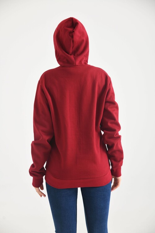 Claret Red Hoodie and Kangaroo Pocket Detailed Sweatshirt