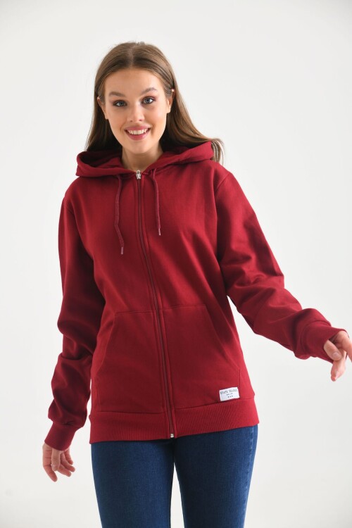 Claret Red Hoodie and Kangaroo Pocket Detailed Sweatshirt