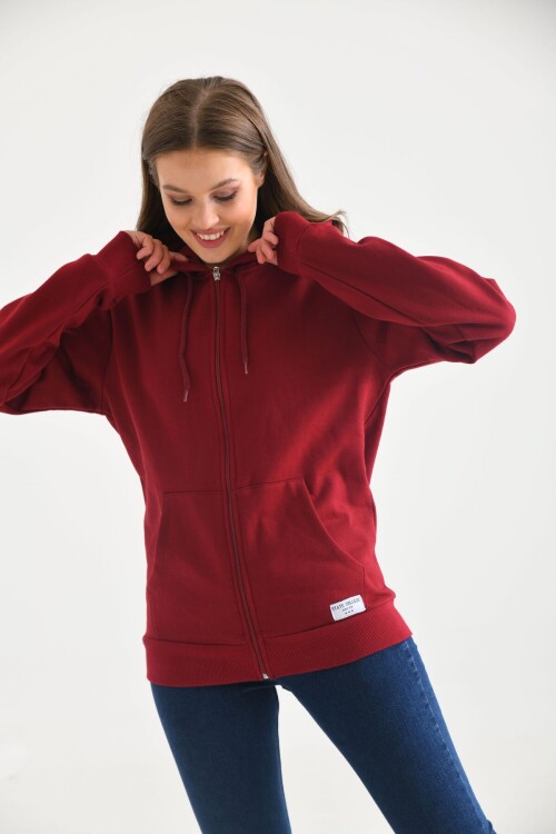 Claret Red Hoodie and Kangaroo Pocket Detailed Sweatshirt