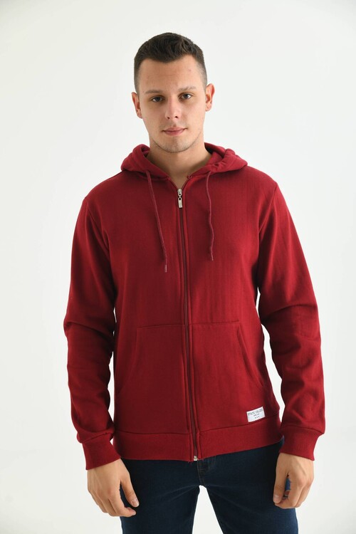 Claret Red Hoodie and Kangaroo Pocket Detailed Sweatshirt