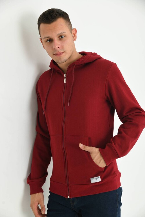 Claret Red Hoodie and Kangaroo Pocket Detailed Sweatshirt