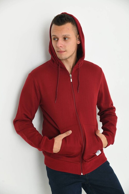 Claret Red Hoodie and Kangaroo Pocket Detailed Sweatshirt