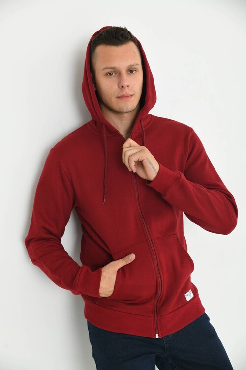 Claret Red Hoodie and Kangaroo Pocket Detailed Sweatshirt