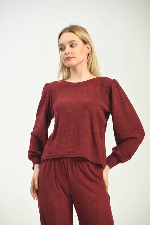 Burgundy Knitted Terry Fabric Blouse