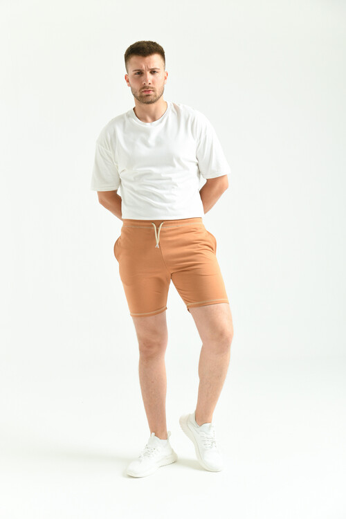 Camel Regular Fit Stitch Detail Pocket Shorts