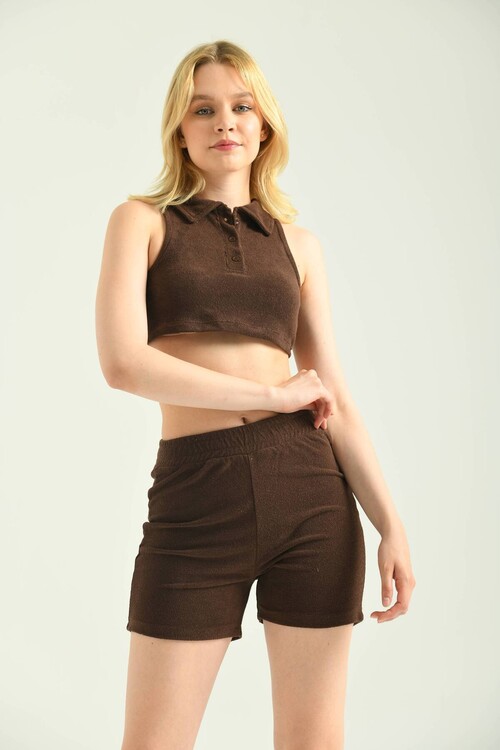 Chocolate Terry Fabric Elastic Shorts