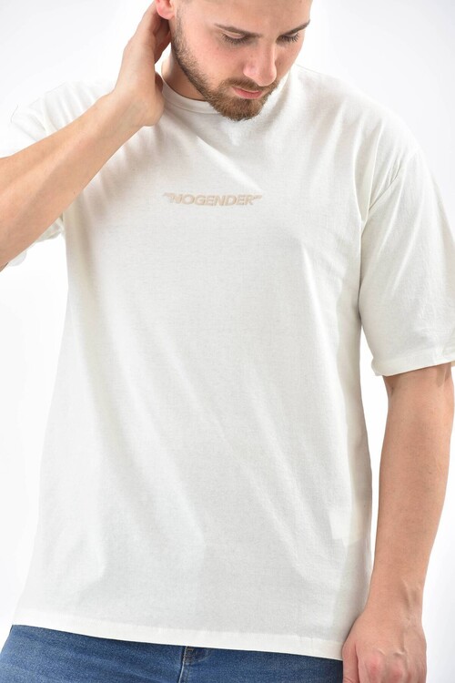 Ekru Baskı Detaylı Relaxed Fit T-Shirt
