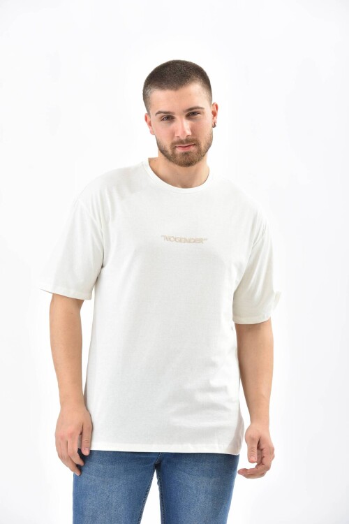 Ekru Baskı Detaylı Relaxed Fit T-Shirt