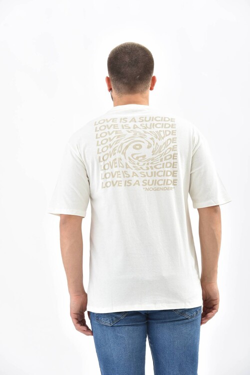 Ekru Baskı Detaylı Relaxed Fit T-Shirt
