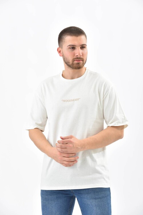Ekru Baskı Detaylı Relaxed Fit T-Shirt