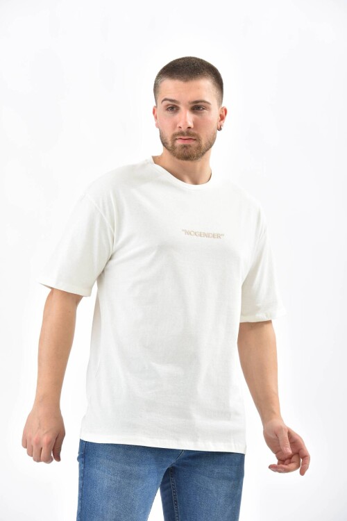 Ekru Baskı Detaylı Relaxed Fit T-Shirt