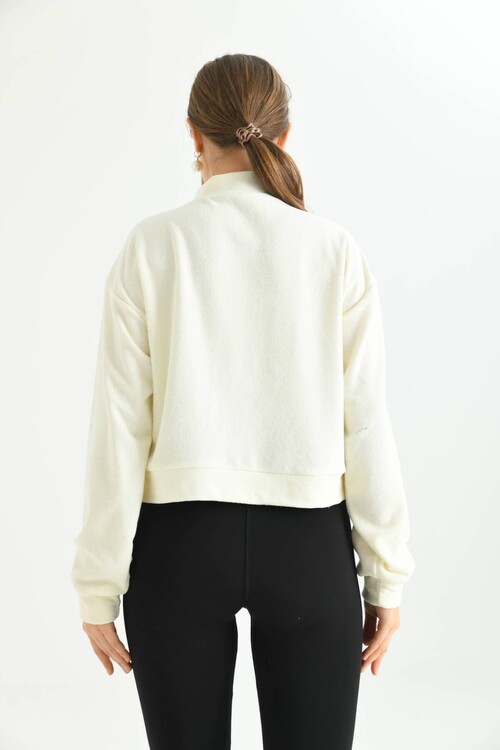 Ecru Flower Embroidered Sweatshirt