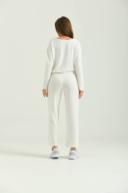  Ecru Button Accessory Soft Fabric Knitted Bottom-Top Set