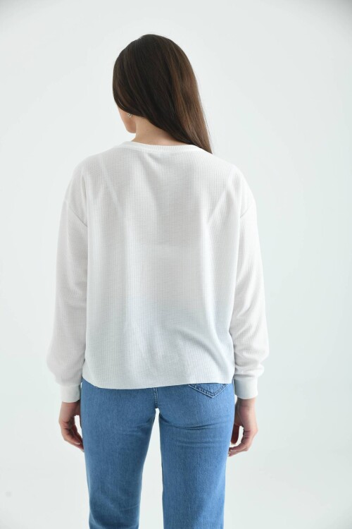 Ecru Los Angeles Printed Loose Waffle Knitted Sweatshirt