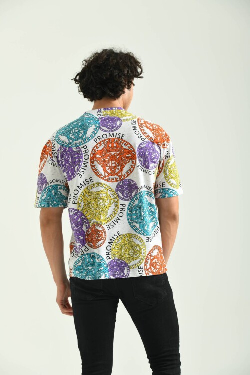 Ecru Round Neck Pattern Printed T-Shirt