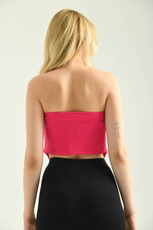 Fuchsia Elastic Detail Asymmetrical Crop Blouse