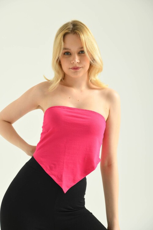 Fuchsia Elastic Detail Asymmetrical Crop Blouse