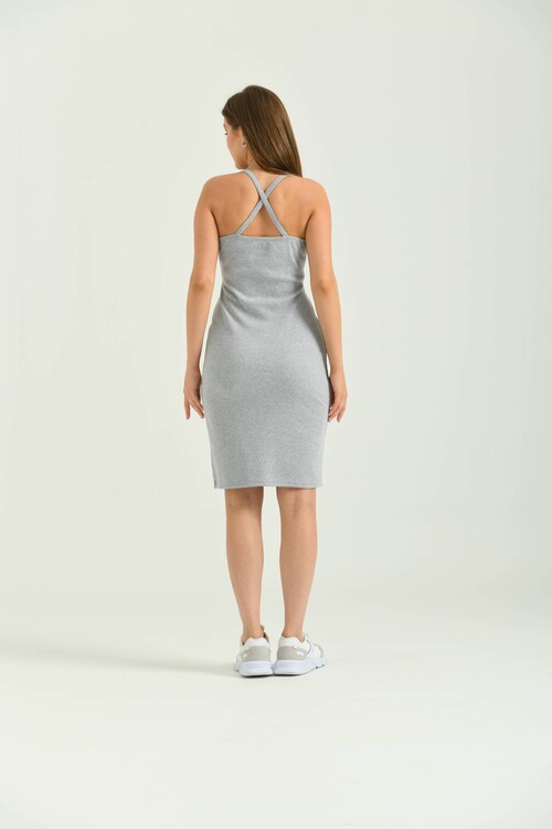 Gray Strap Back Detailed Knitted Mini Dress