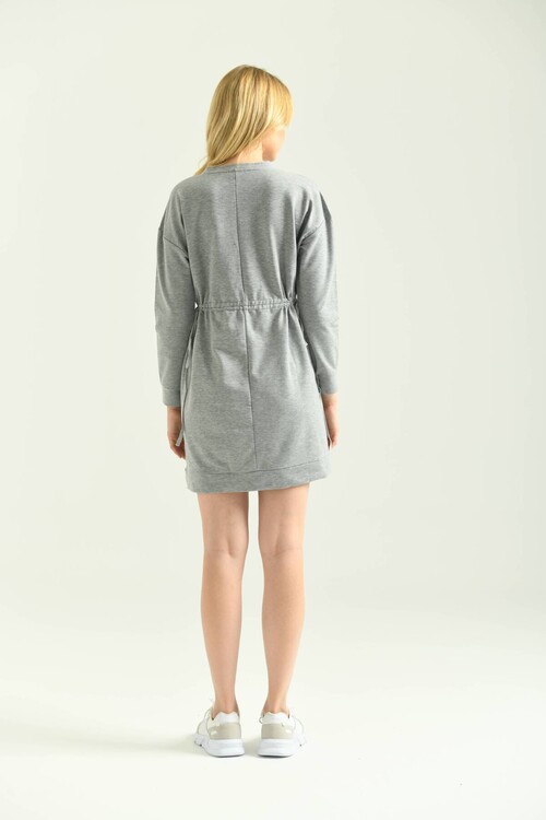 Gray Tie Detailed Sweat Dress