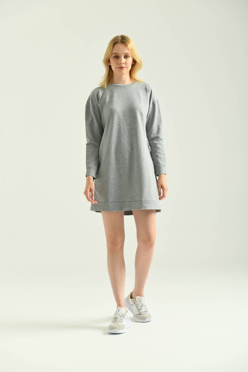 Gray Tie Detailed Sweat Dress