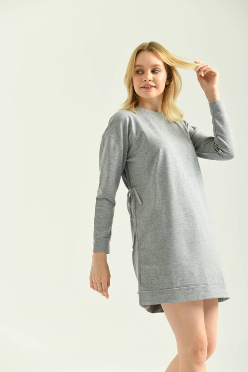 Gray Tie Detailed Sweat Dress