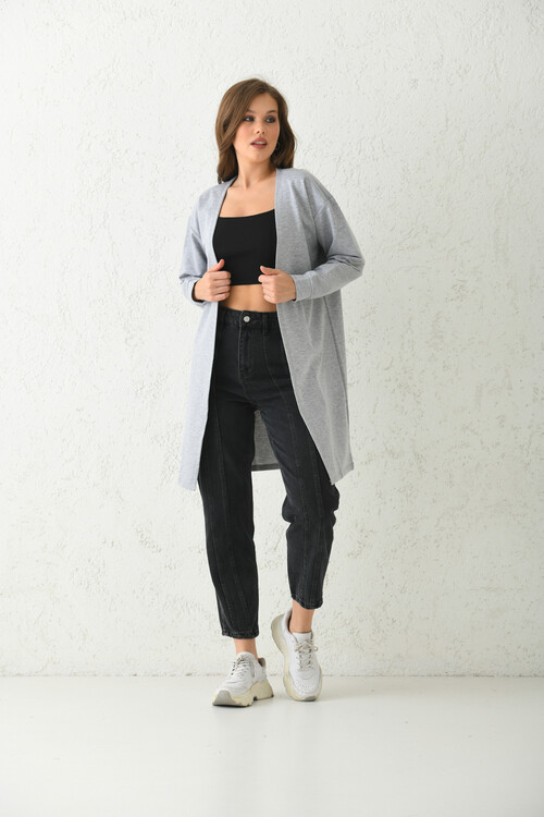 Gray Basic Knitted Cardigan