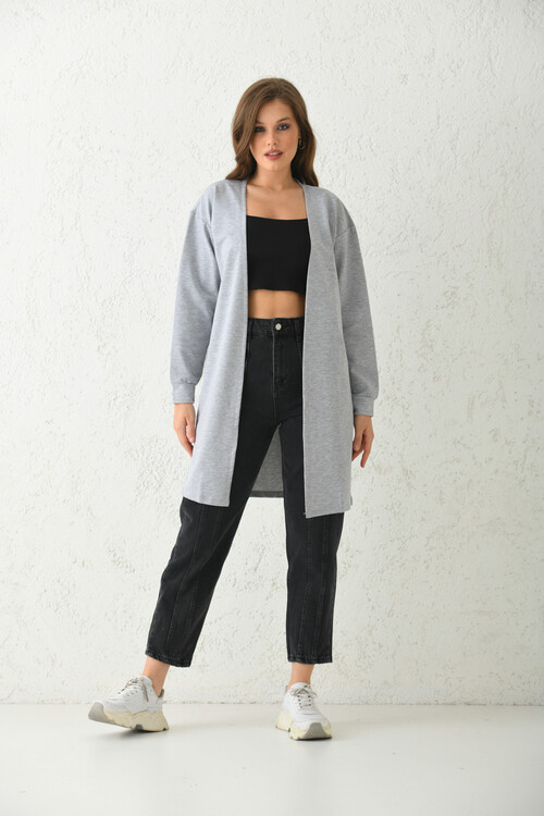 Gray Basic Knitted Cardigan