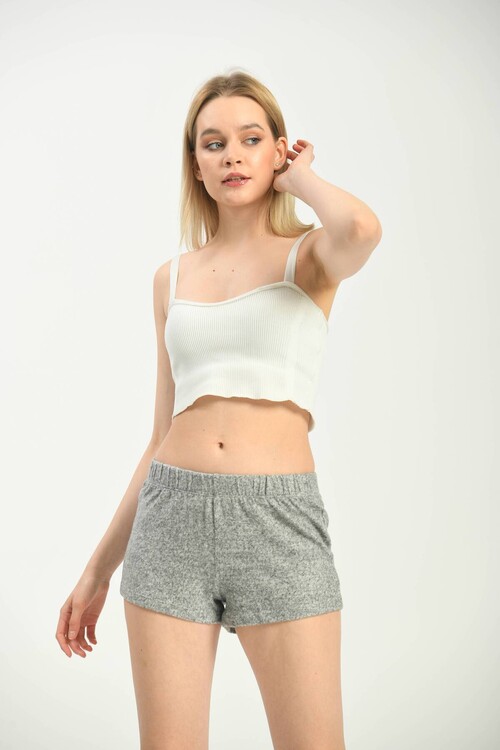  Gray Elastic Waist Shorts