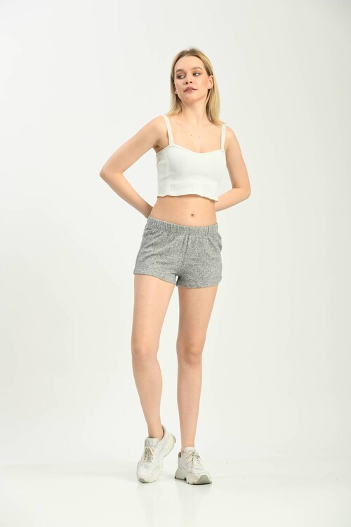  Gray Elastic Waist Shorts