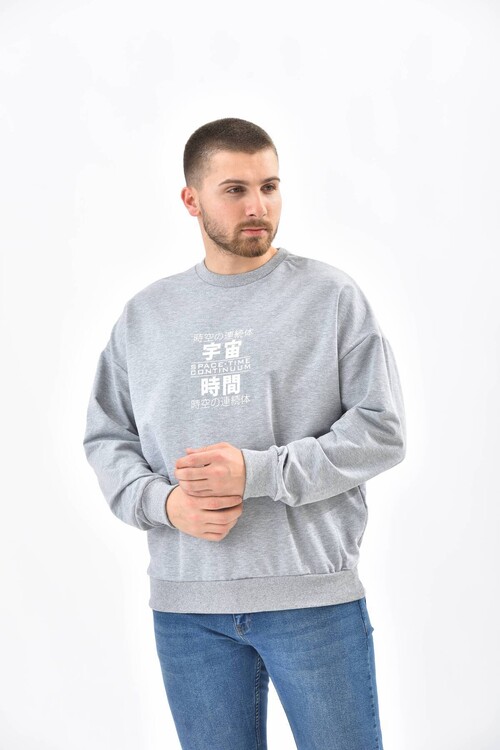 Gray Crew Neck Front and Back Printed Sweatshirt