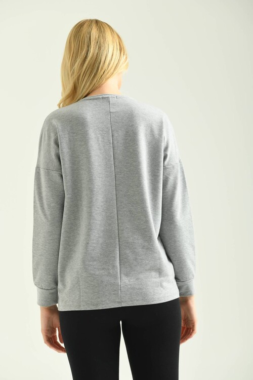 Gray Crew Neck Long Sleeved T-Shirt