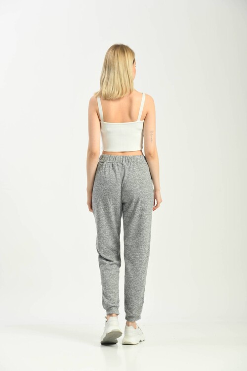 Gray Pocket Detailed Waist and Leg Elastic Sweatpants