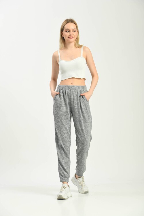 Gray Pocket Detailed Waist and Leg Elastic Sweatpants