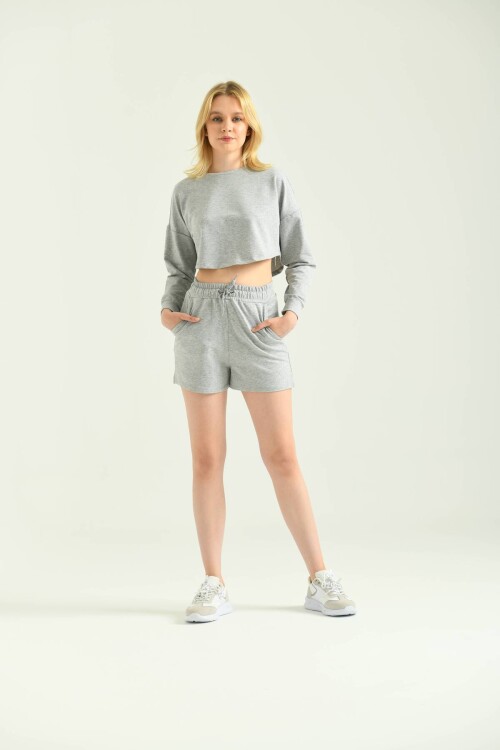 Gray Pocket Detail Shorts Bottom-Top Set