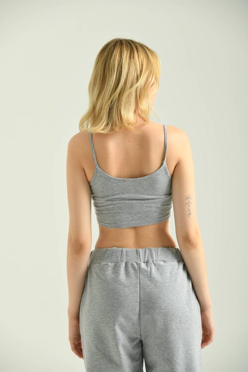 Gray Crop Strap Knitted Bustier
