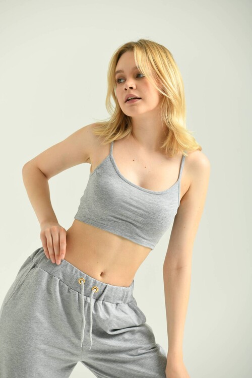 Gray Crop Strap Knitted Bustier