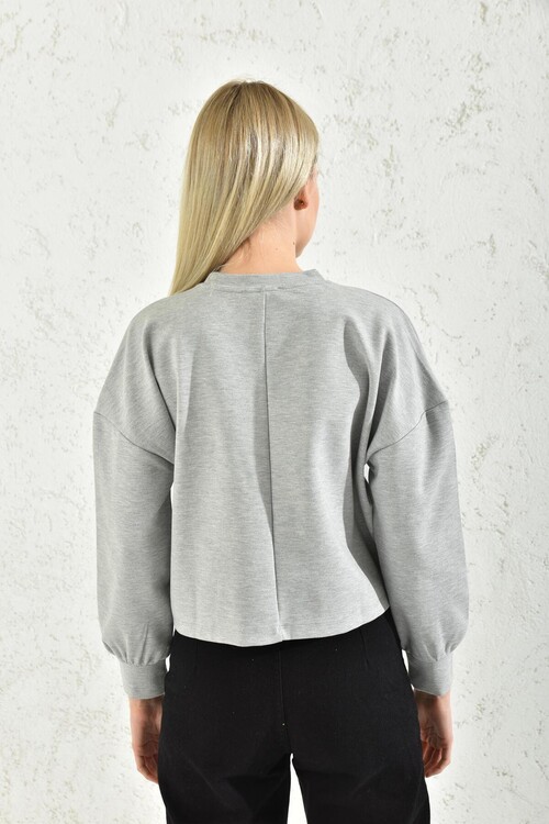 Gray Square Pocket Detailed Blouse