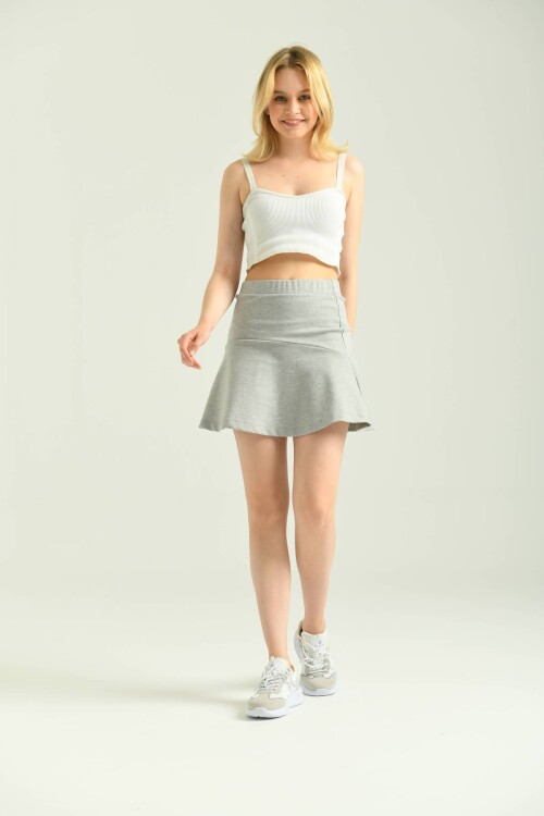 Gray Elastic Detailed Ruffle Mini Skirt