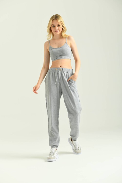 Gray Elastic Eyelet Lacing Detail Sweatpants