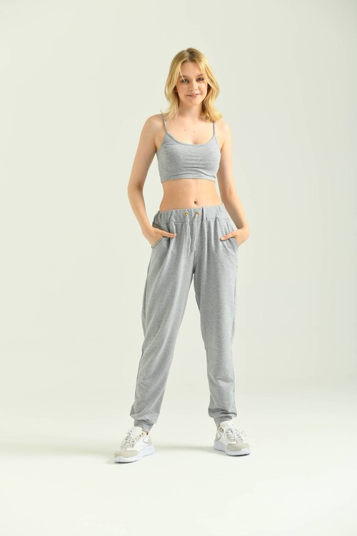 Gray Elastic Eyelet Lacing Detail Sweatpants