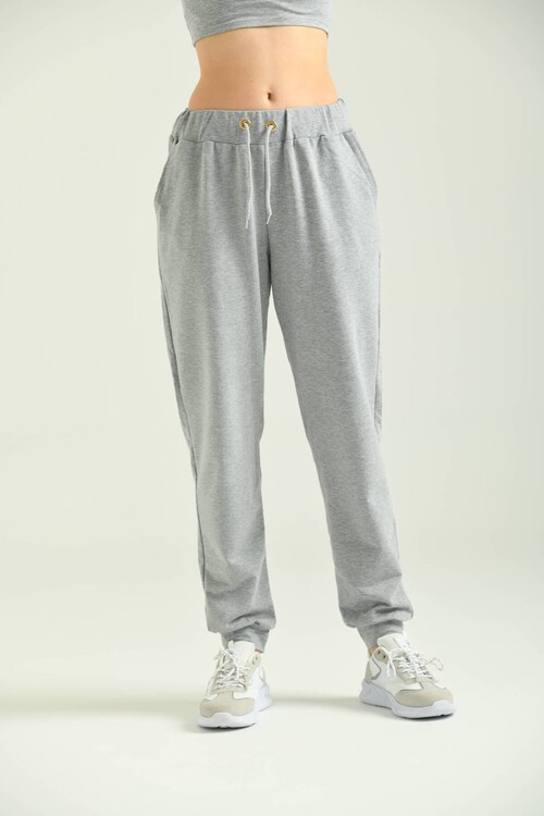 Gray Elastic Eyelet Lacing Detail Sweatpants