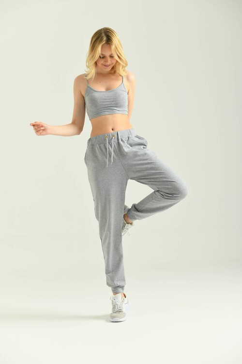 Gray Elastic Eyelet Lacing Detail Sweatpants