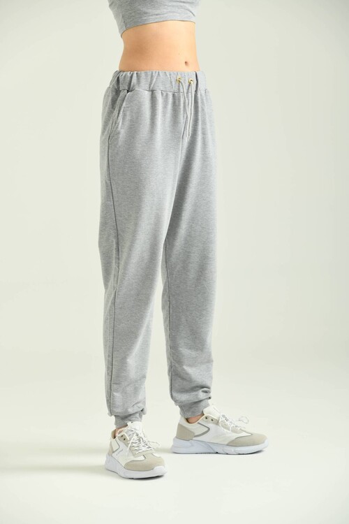 Gray Elastic Eyelet Lacing Detail Sweatpants