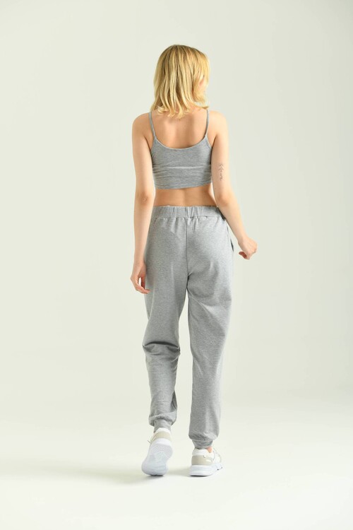 Gray Elastic Eyelet Lacing Detail Sweatpants